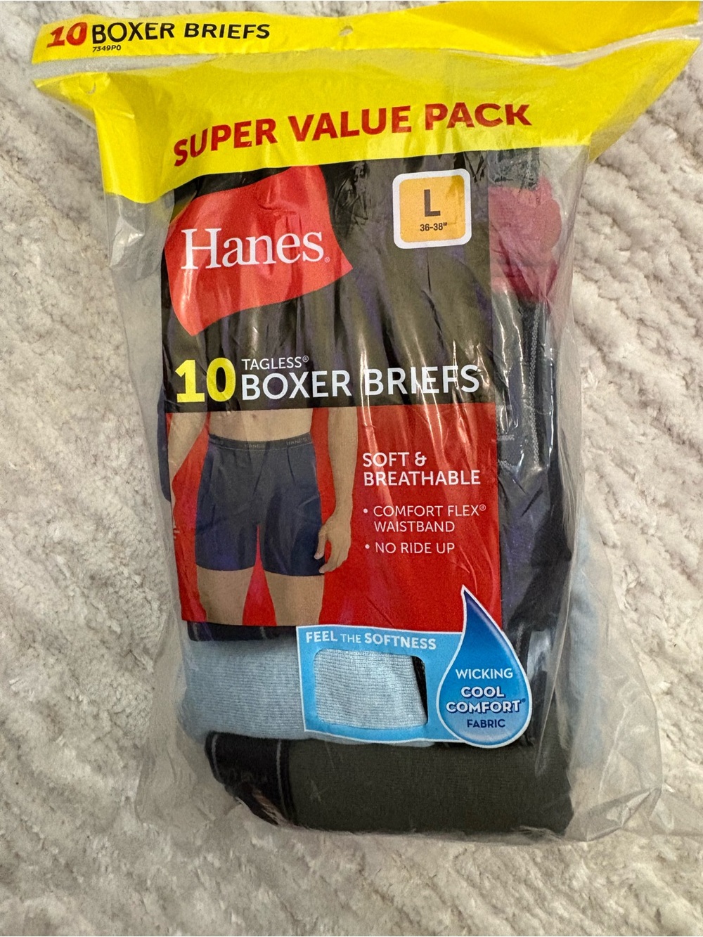 Hanes 10-Pack Boxer Briefs in Black, Red, Light Blue